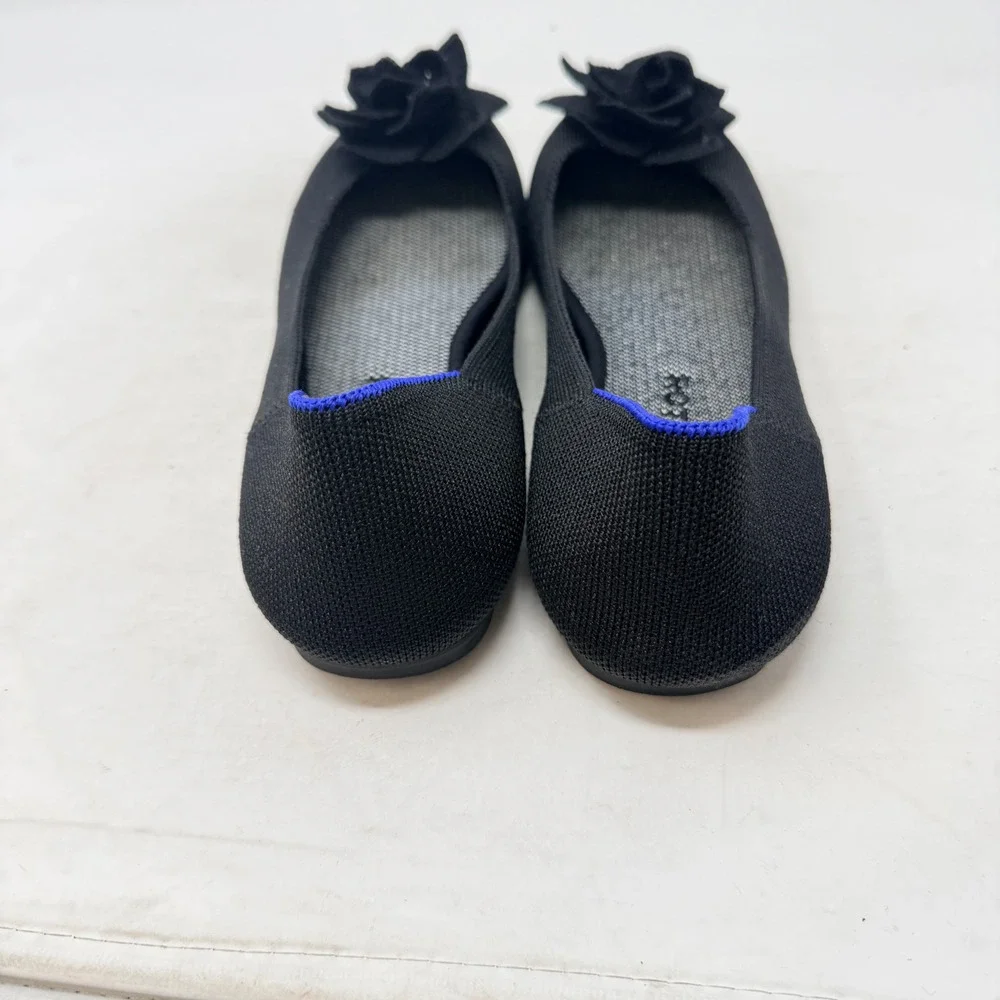Rothys Ballet Flats Black Flower Size 9 Washable Sustainable Chic Mnimalist